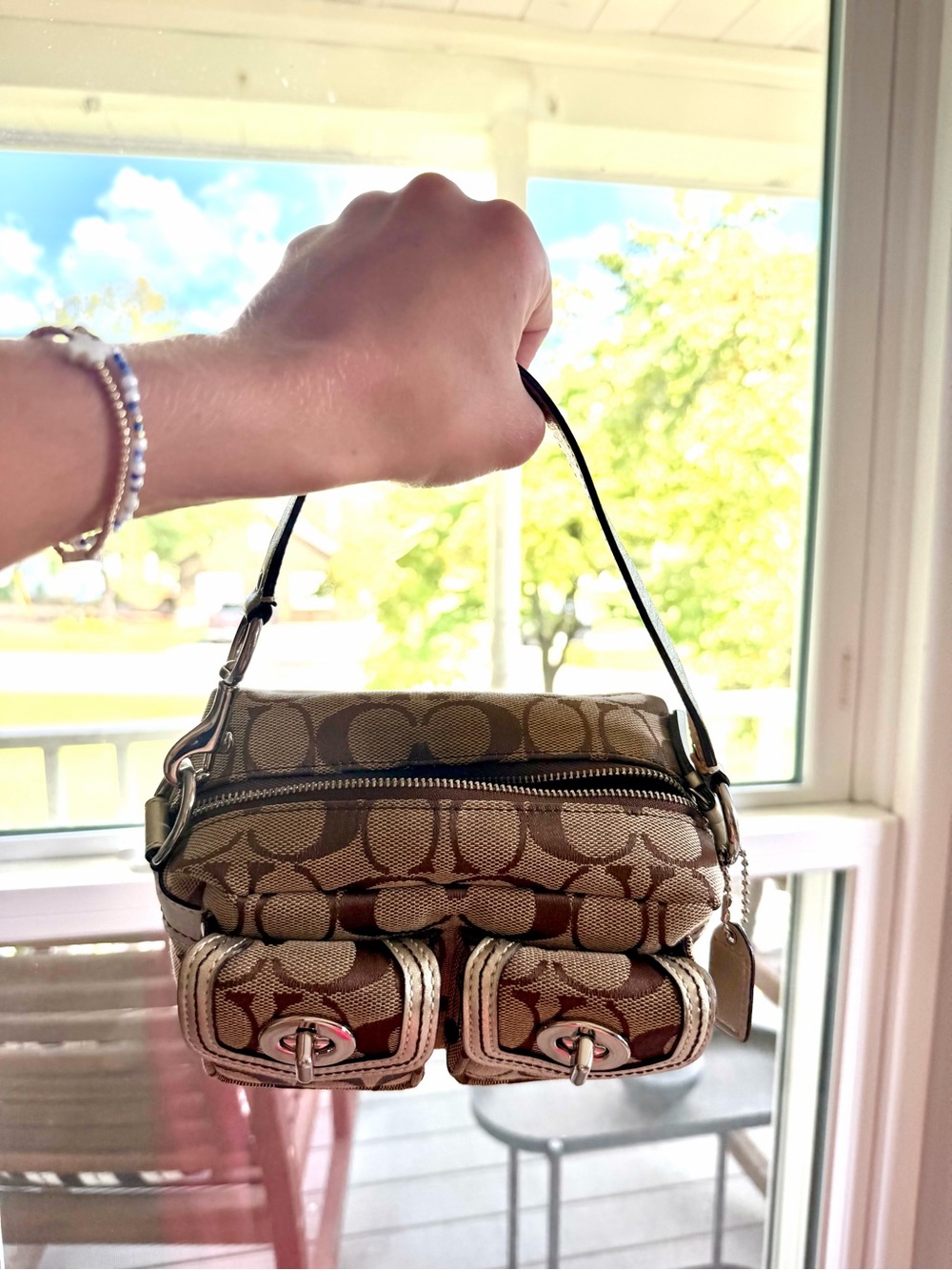 Authentic Coach Y2K Mini Double Legacy
Signature Hobo w/ Dual Turn-Lock Pockets